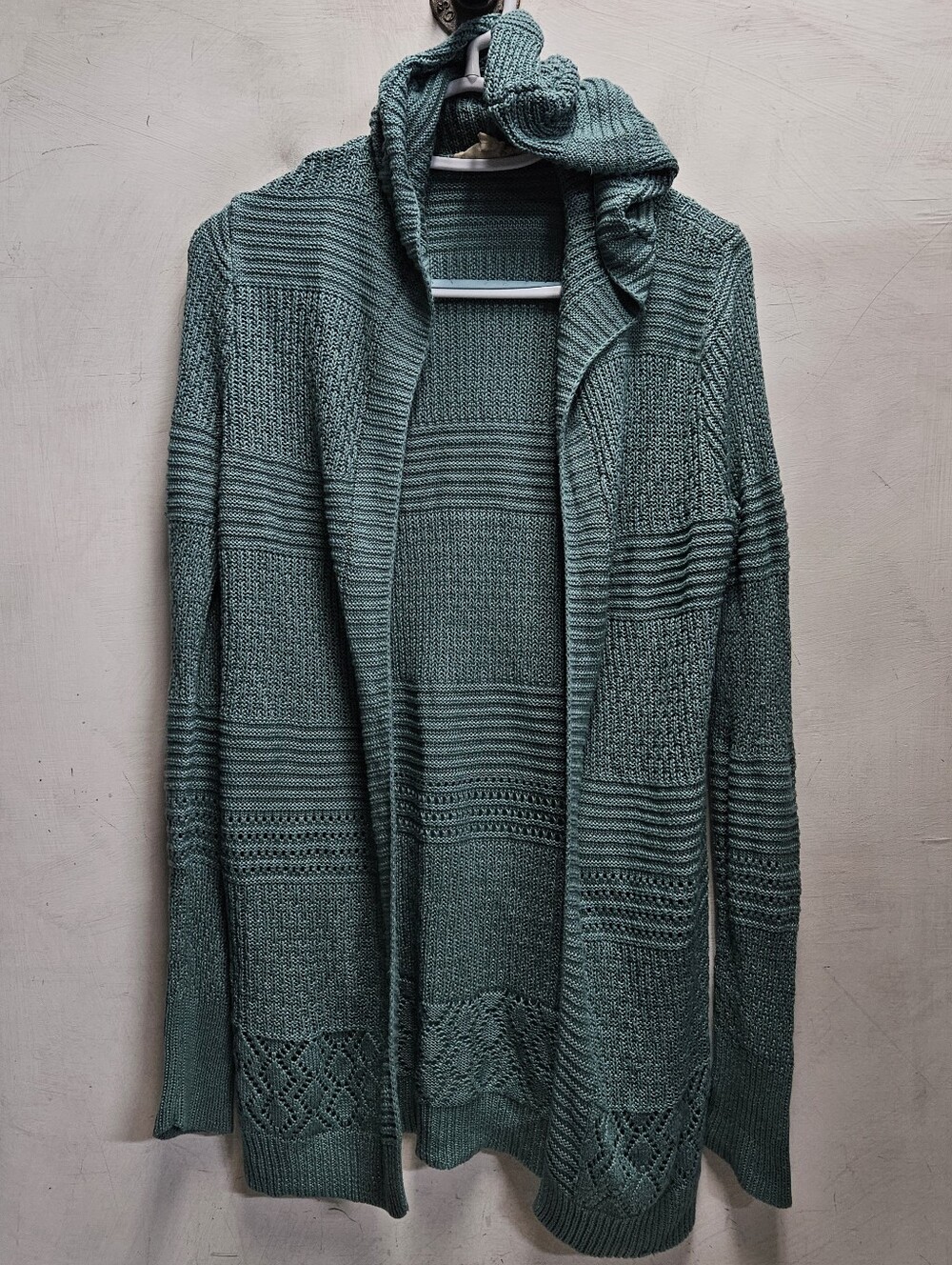 PINK REPUBLIC Teal Knit Hooded Cardigan Sweater Womens Small Oversized Hoodie